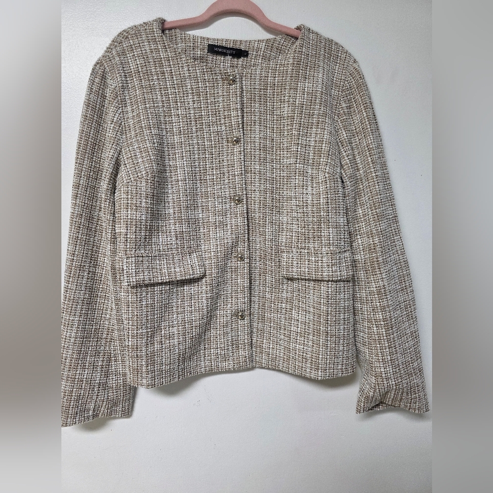 Womens Tweed Boxy Jacket - Beige Mix Blazer